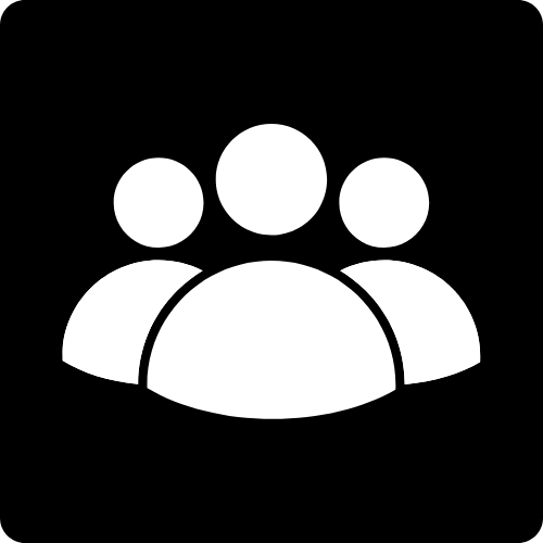 Icon of three people outlined in white on a black background.