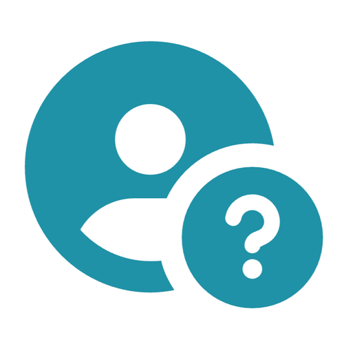 Icon of a person with a question mark in a circle, indicating a user or profile query.