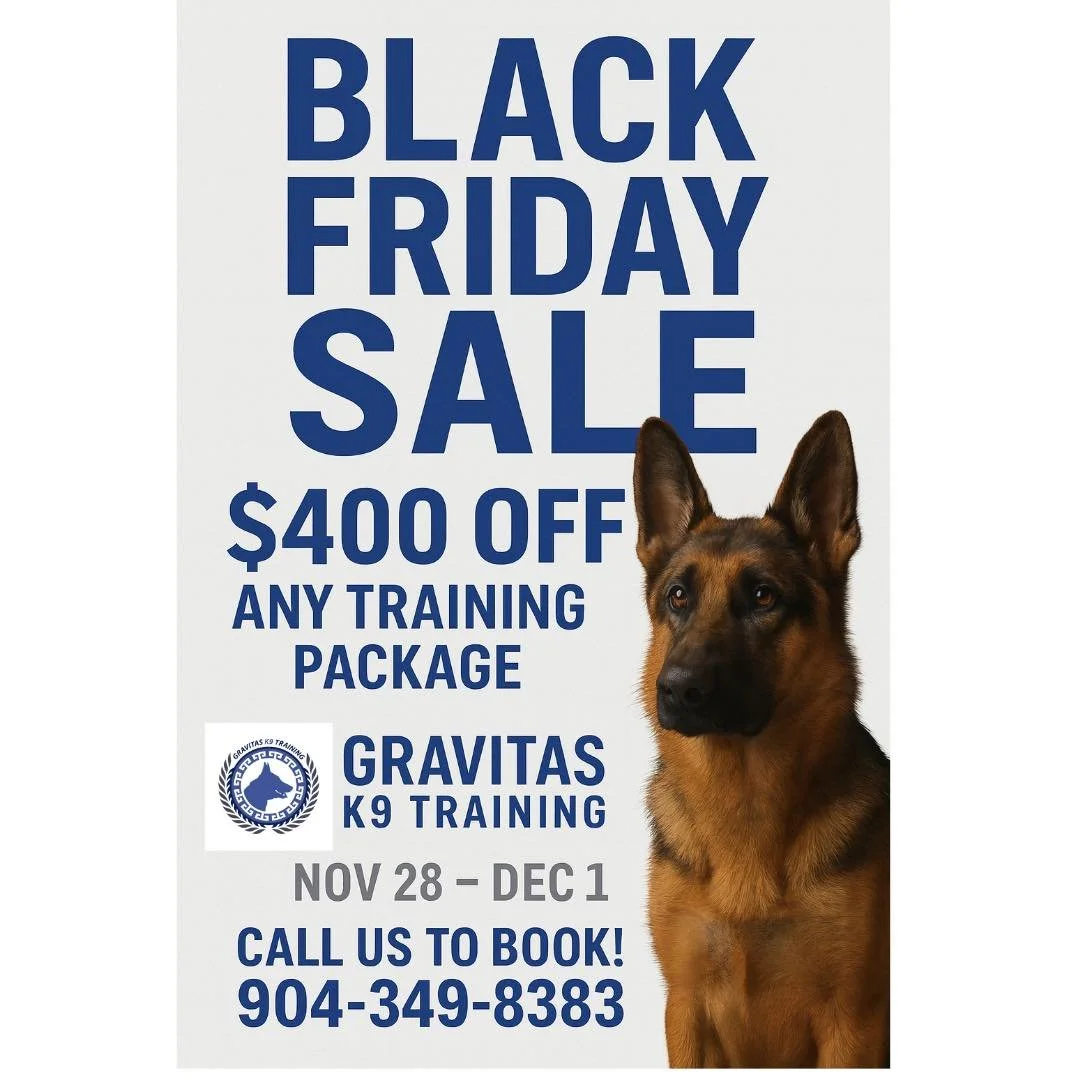 This Black Friday, give your dog the gift of calm, confident behavior with Gravitas K9 Training 🐾

For a limited time, enjoy $400 OFF any of our board-and-train programs &mdash; all designed to build well-mannered dogs and deepen the connection betw