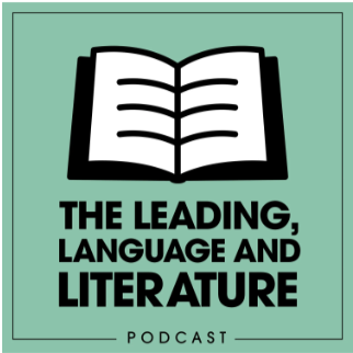 Logo of a podcast titled 'The Leading, Language and Literature' featuring an open book illustration.