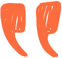 Close-up of orange quotation marks.