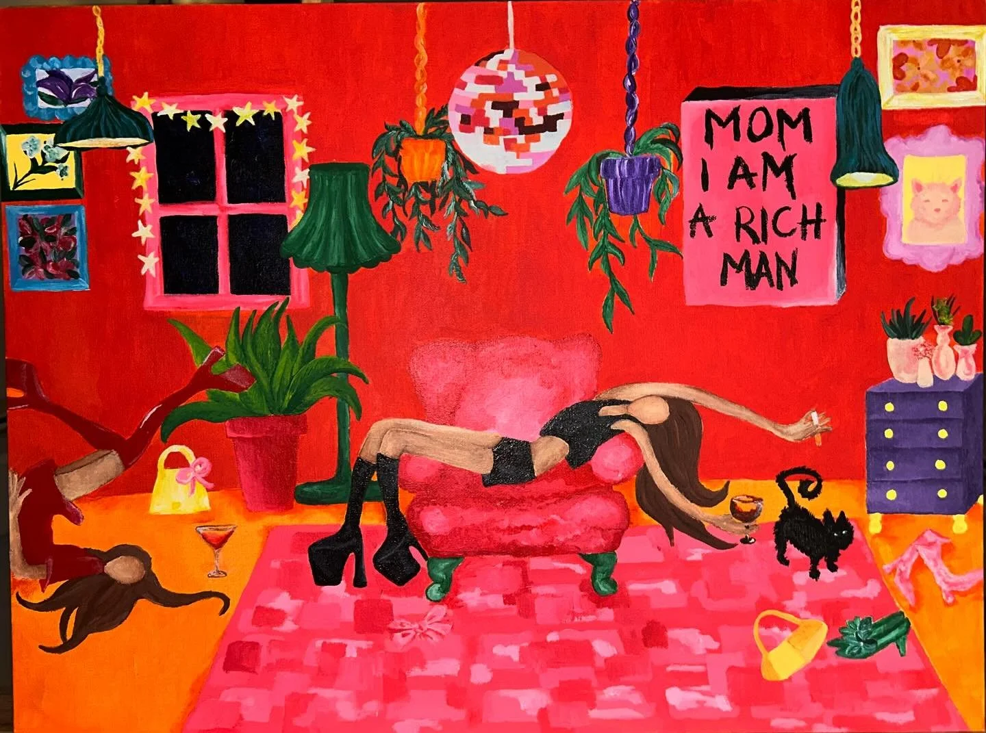 champagne problems, 18x24 acrylic on canvas panel