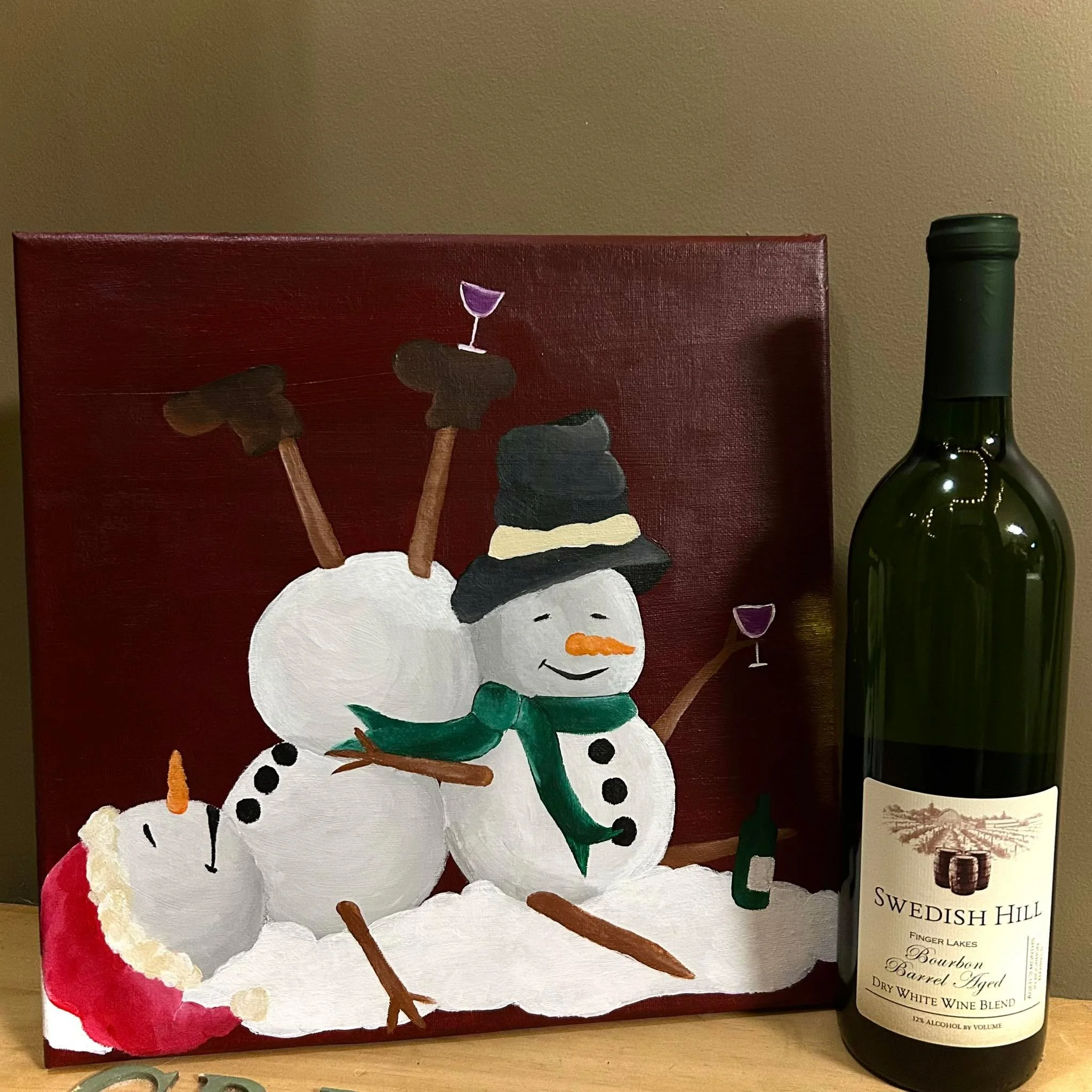 This Thursday, 6:30-7:30 join me for a Paint and Sip event at Swedish Hill! I will guide you through painting a winter scene, while you sip on a glass of wine or N/A drink. We'll provide all of the supplies - canvas, paint, brushes, and of course, wi