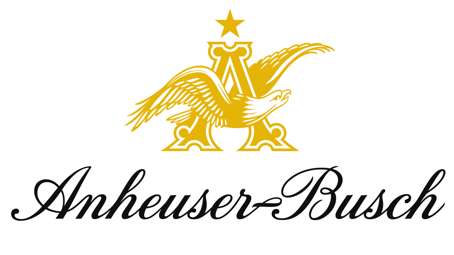 The Amheuser-Busch logo featuring a gold eagle with outstretched wings and a star above it, and the company name in stylized cursive black font below.