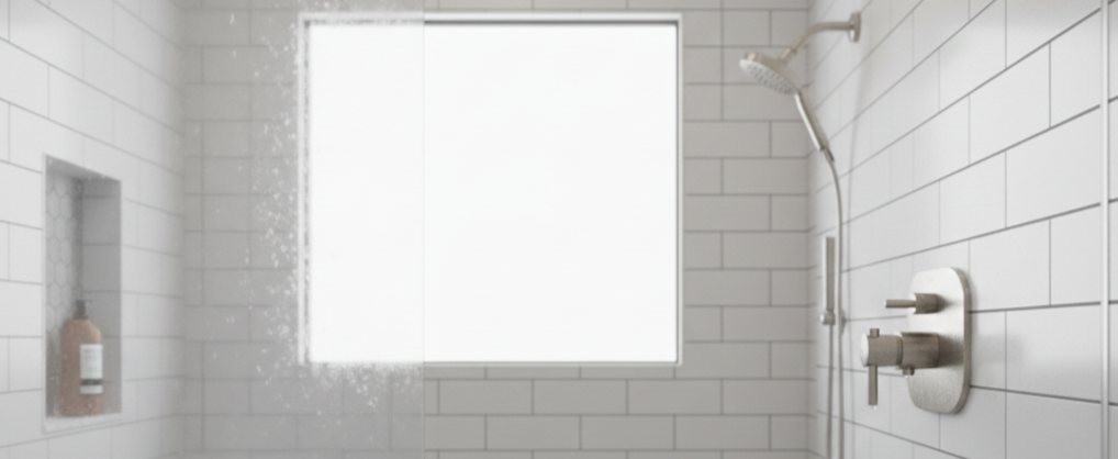 Technician repairing a leaking shower fixture in a home.