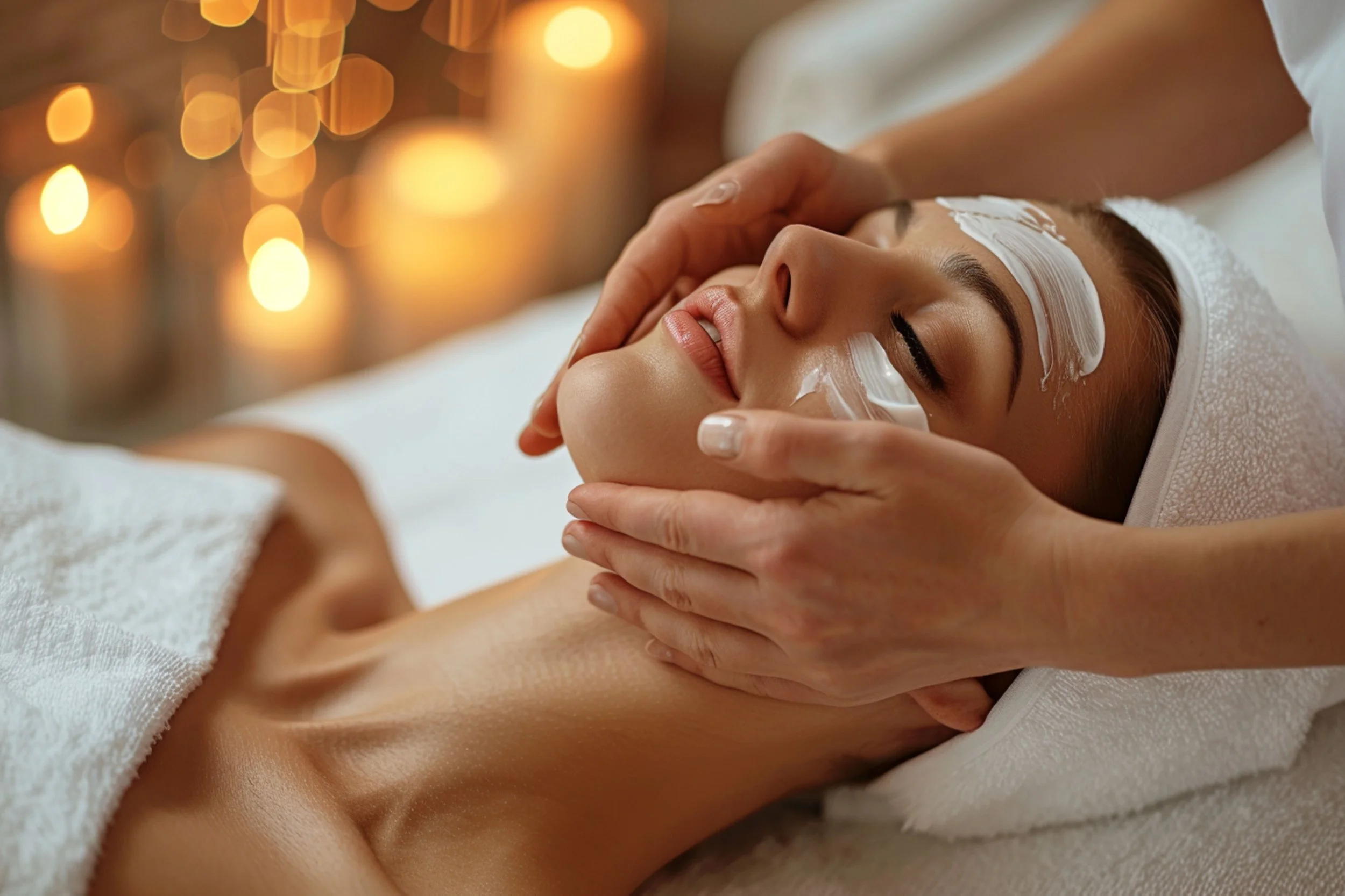 Woman receiving facial treatment