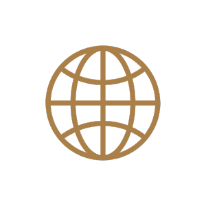 Gold globe icon on black background