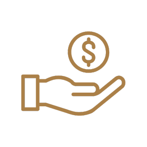 A hand holding a coin with a dollar sign symbol on it.