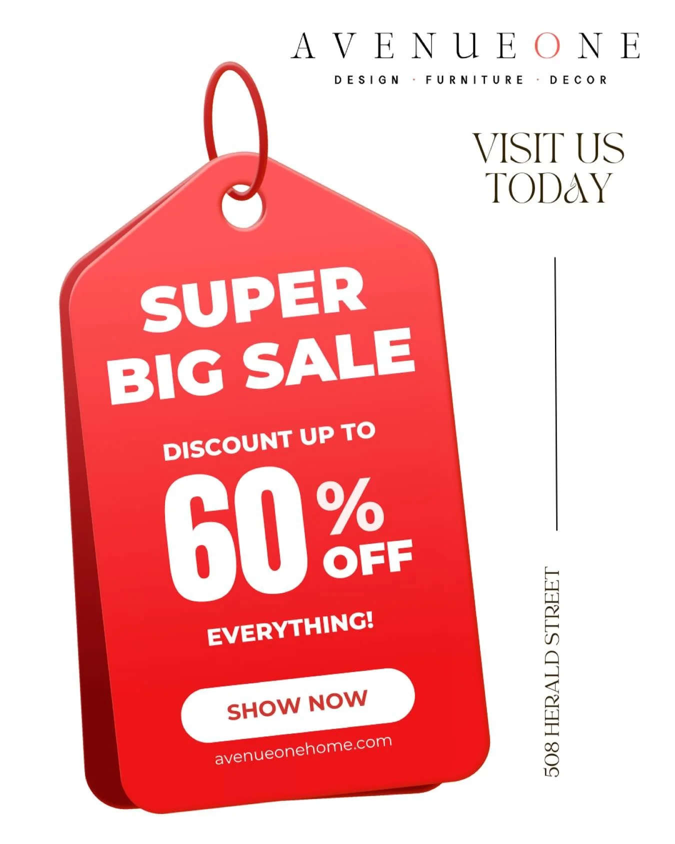 Avenue One Super BIG Sale

For a limited time, enjoy up to 60% OFF our curated collection of furniture and d&eacute;cor.

Shop timeless sofas, dining sets, accent pieces, lighting, and more &mdash; all thoughtfully selected to bring elevated style in