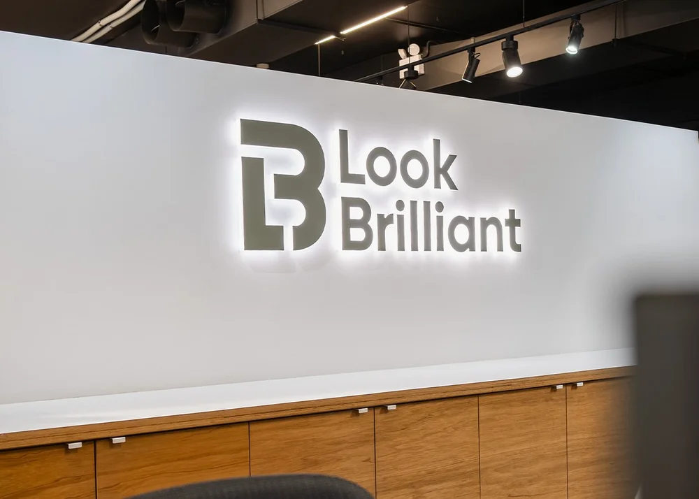 Look Brilliant signage at reception in Perth showroom