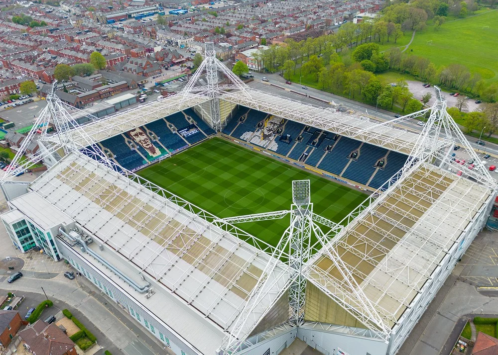 Birdseye view of Deepdale Stadium in Preston Northend