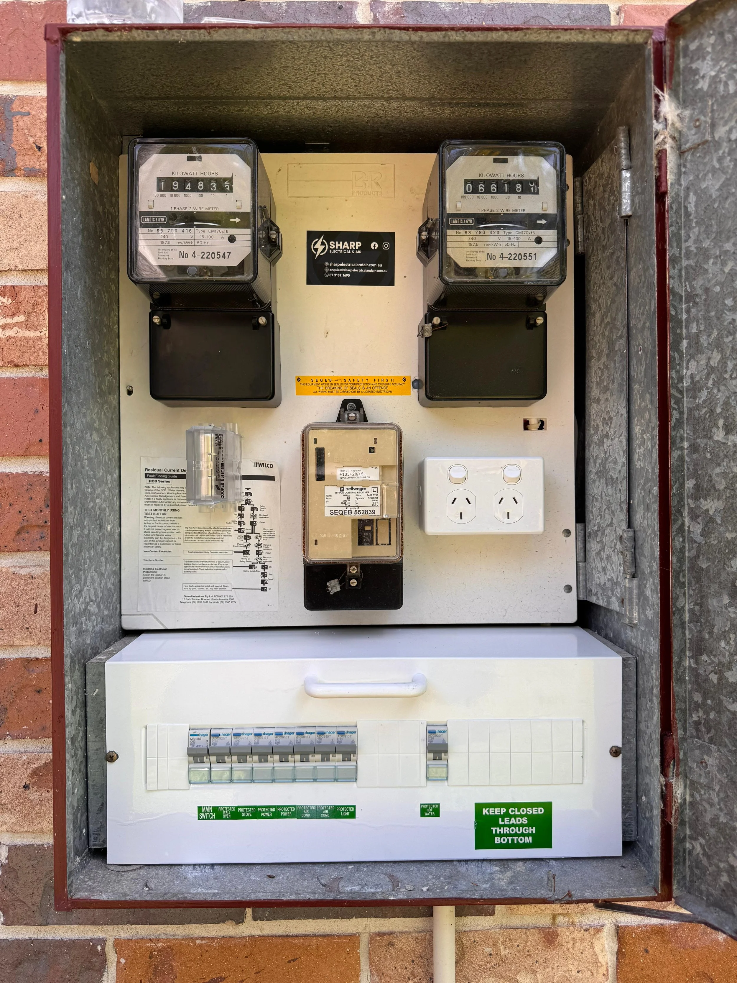 Residential and commercial electrical switchboard installation by Sharp Electrical & Air servicing Brisbane, Sunshine Coast, and Gold Coast.