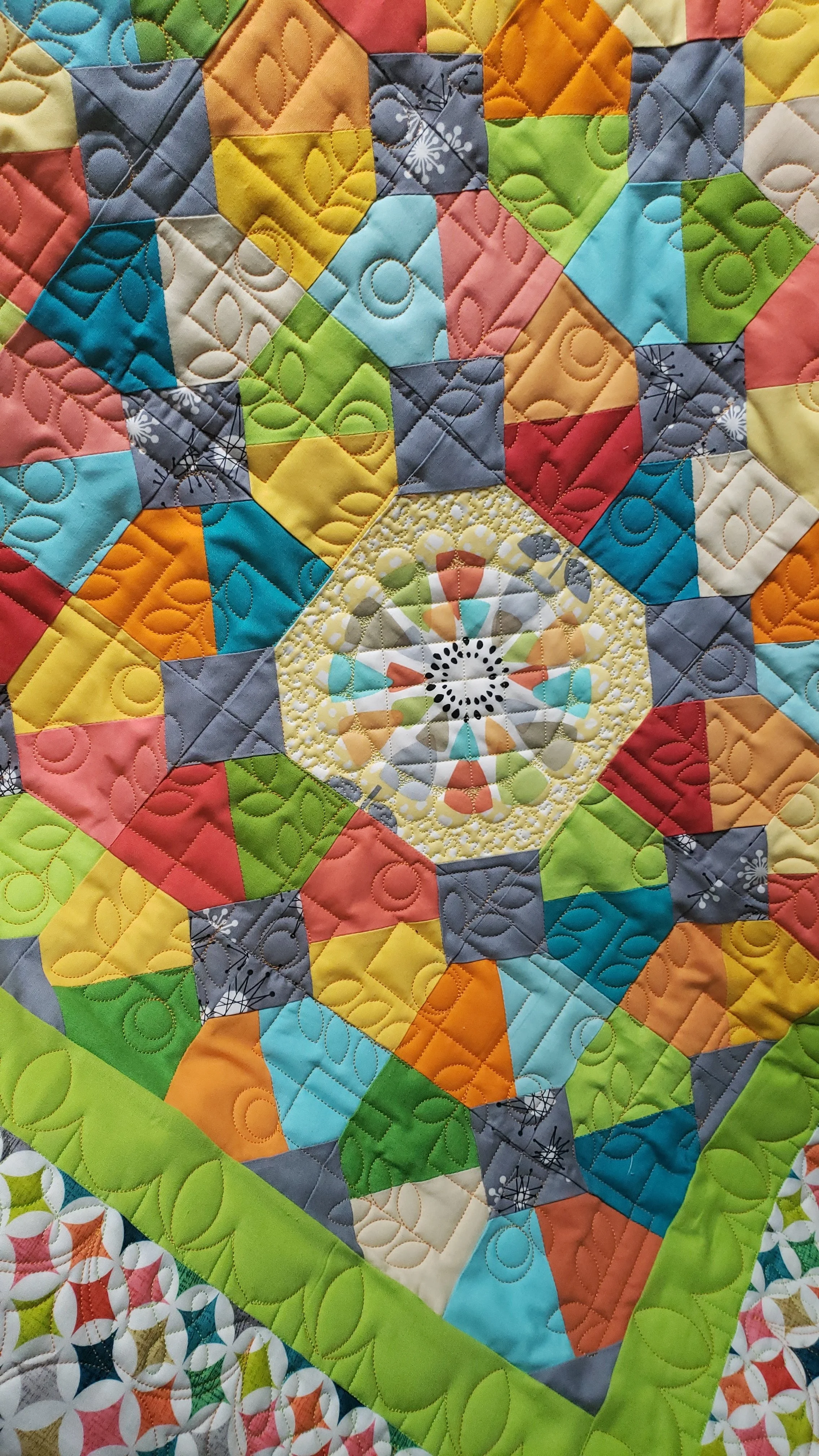 Modern Flowers Meandering on Quilt