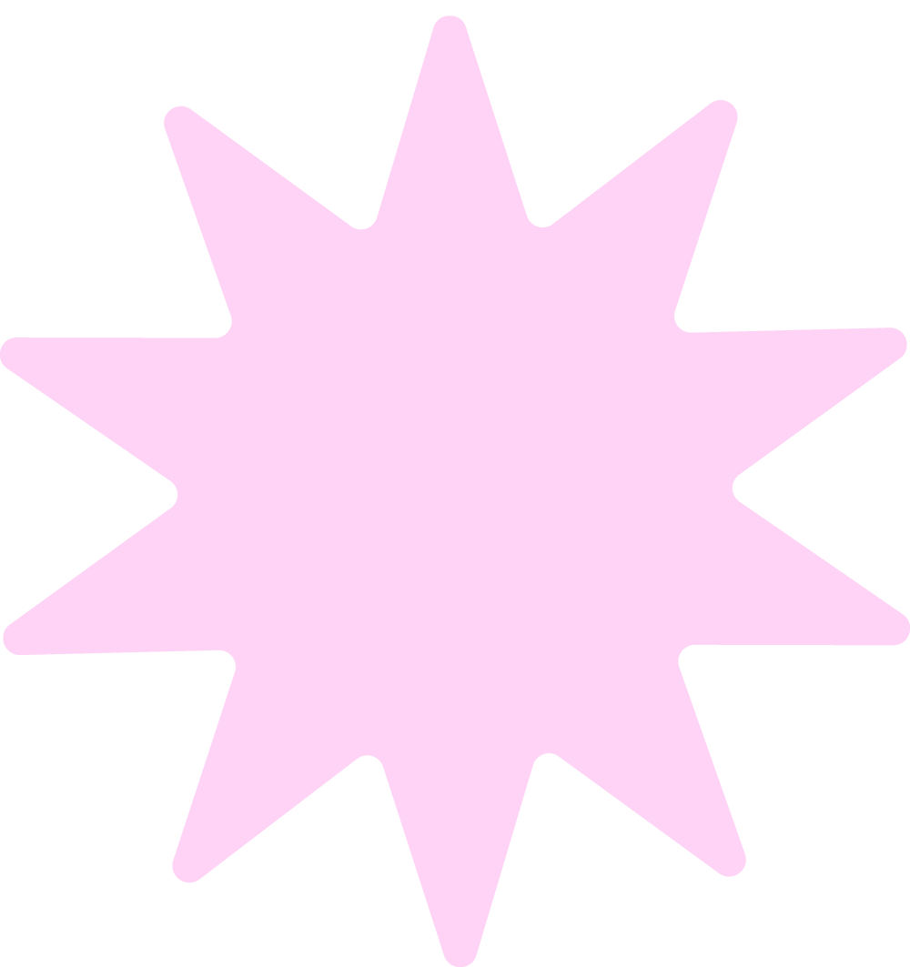 Pink starburst shape with multiple points.
