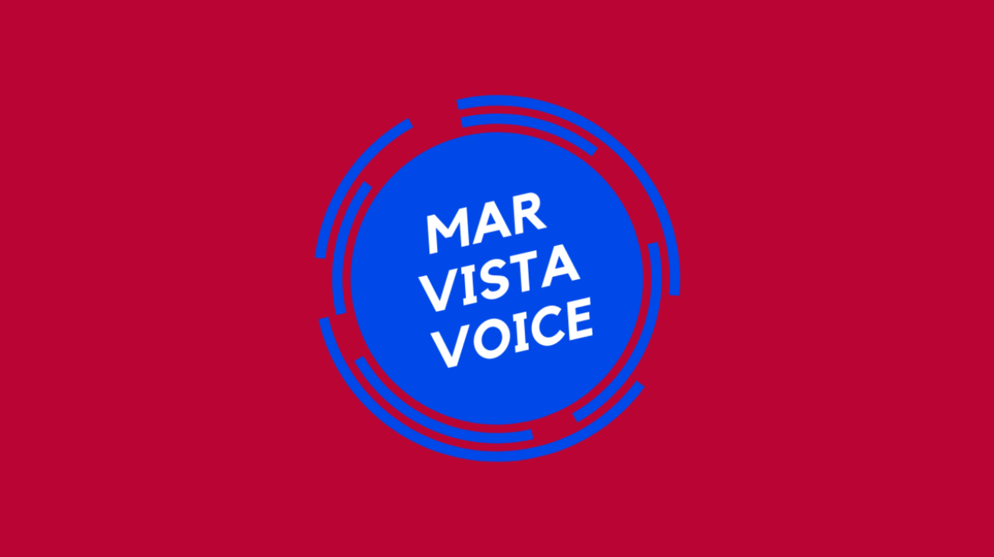 Red background with a blue circular logo in the center that says 'MAR VISTA VOICE' in white text.