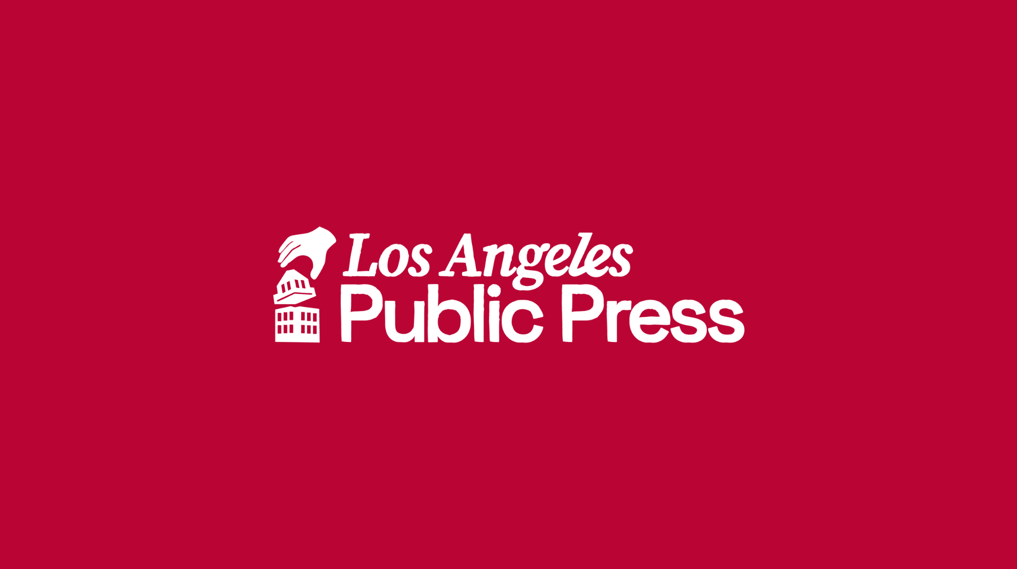 Logo of Los Angeles Public Press with hand reaching for tall building