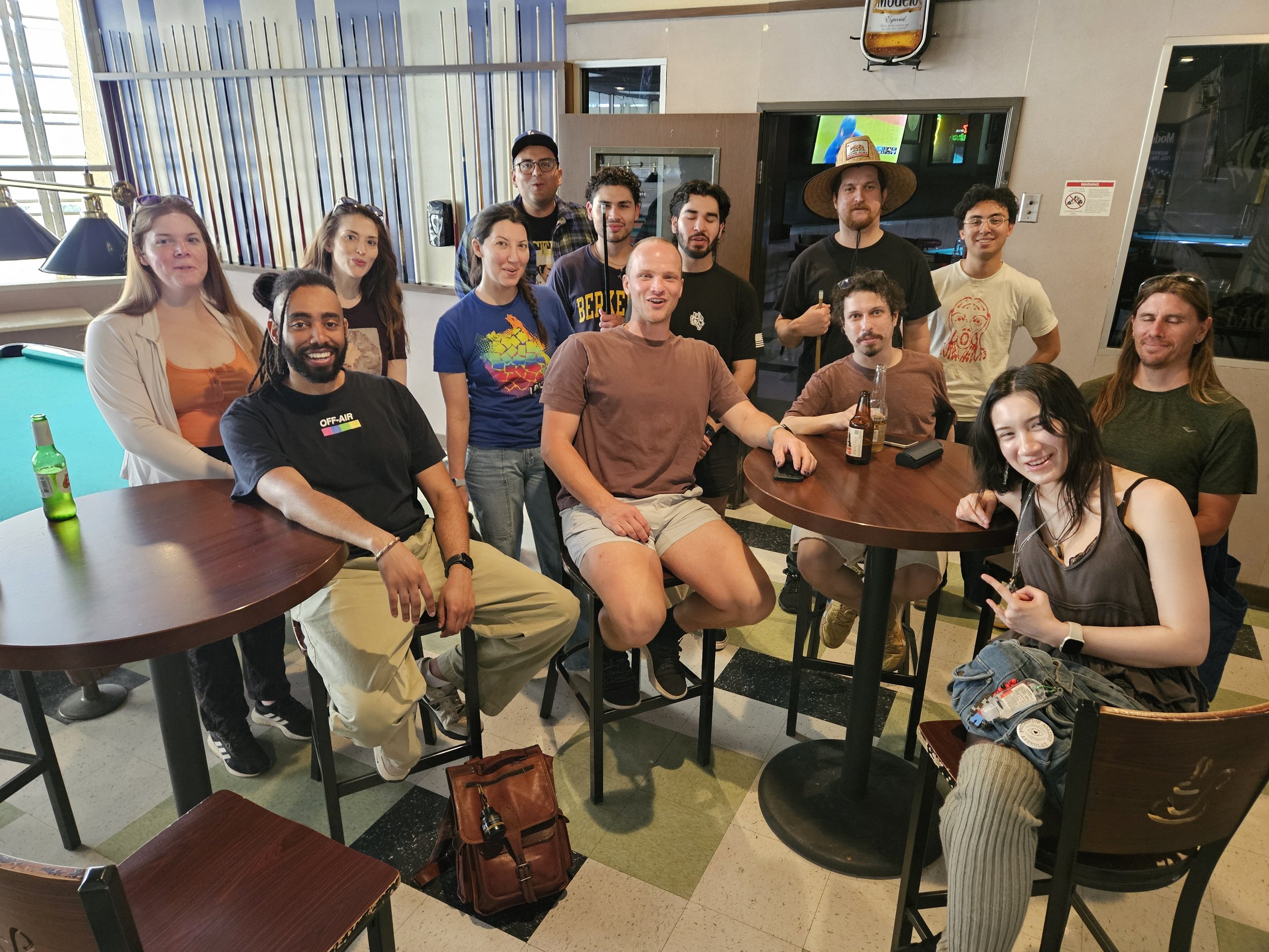 Volunteers hanging out at a bar after canvassing