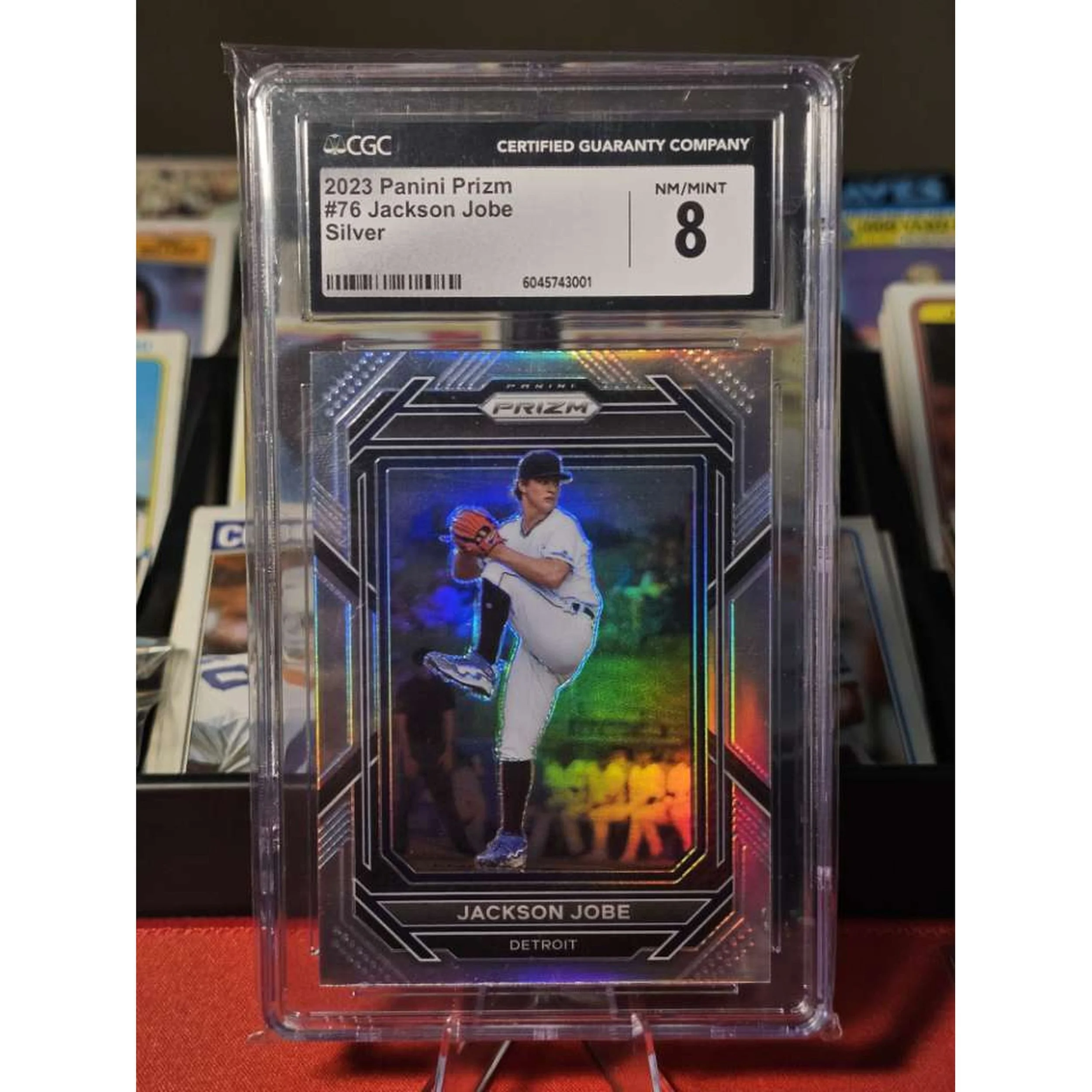CGC NM/Mint 8 2023 Panini Prizm #76 Jackson Jobe - Silver
