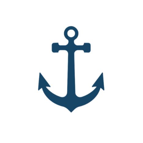 A navy blue anchor symbol on a white background.