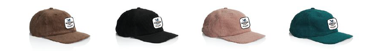 Custom branded corduroy caps in multiple colours