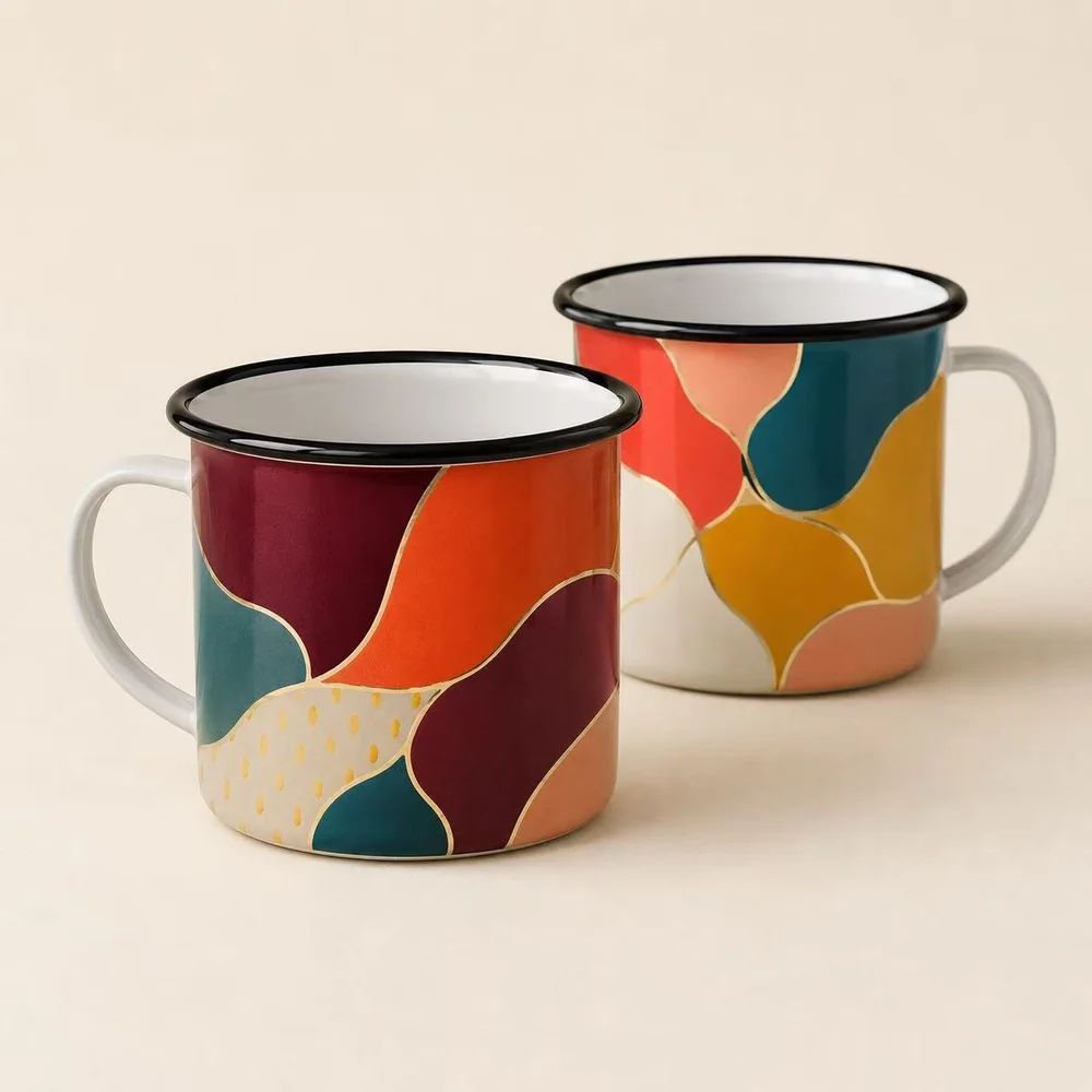 Full-wrap custom enamel camping mugs