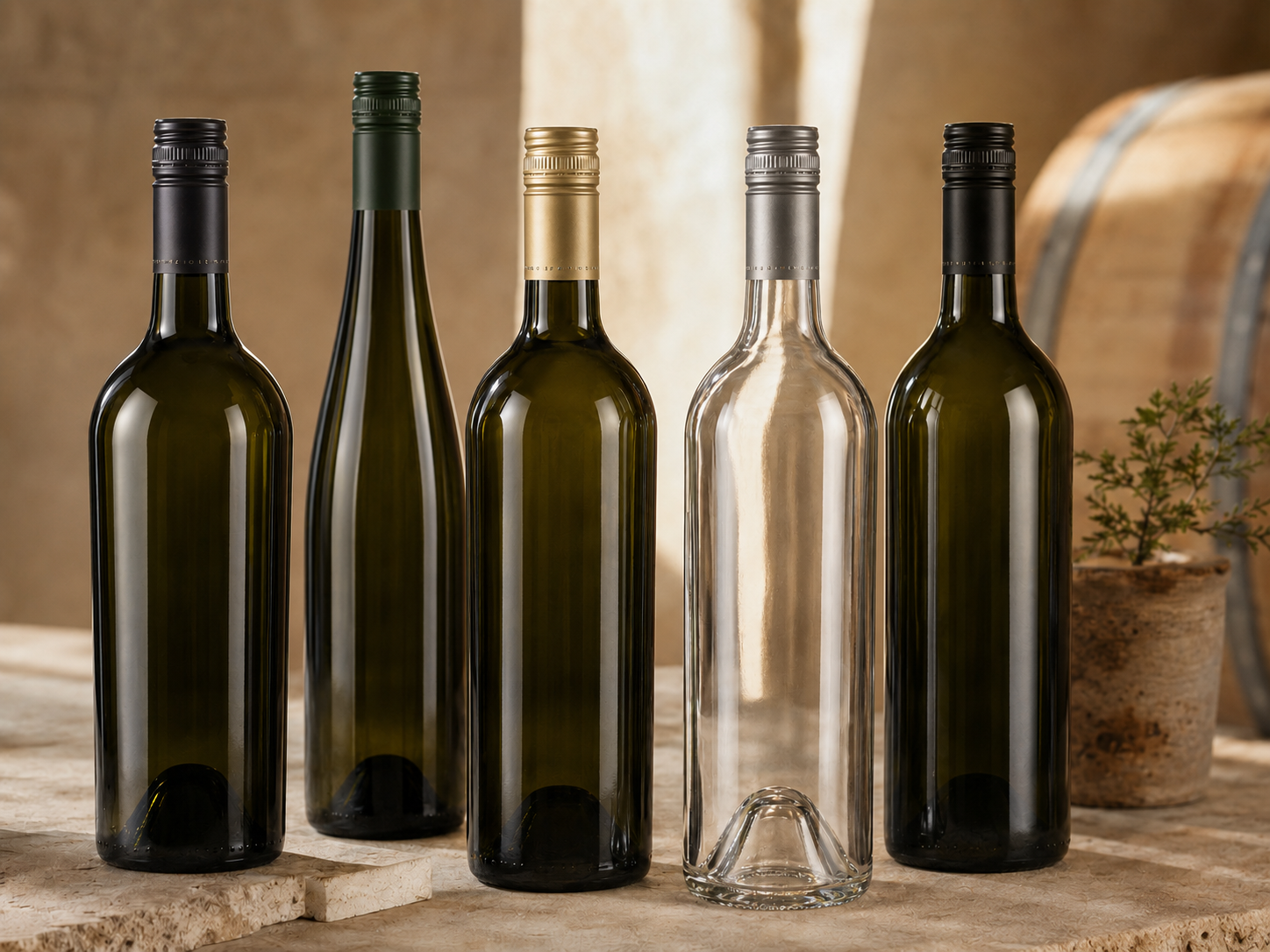 Premium wine bottles and beverage glass products