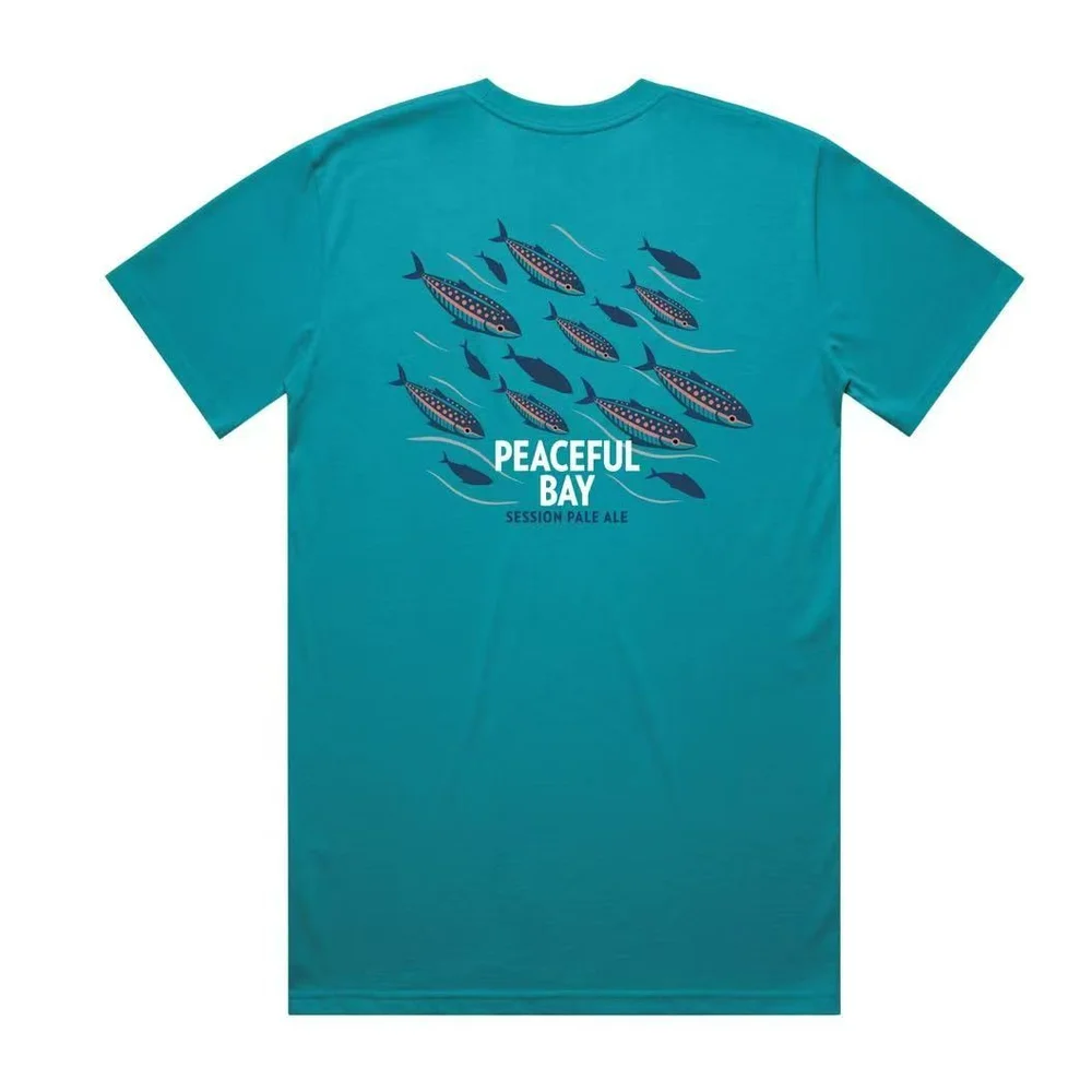 Custom printed teal T-shirt merchandise example