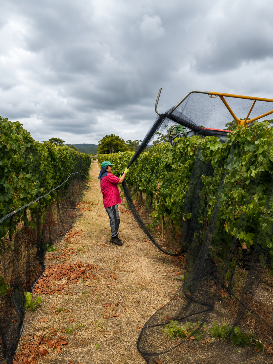 Factory production handling and quality review of vineyard bird netting