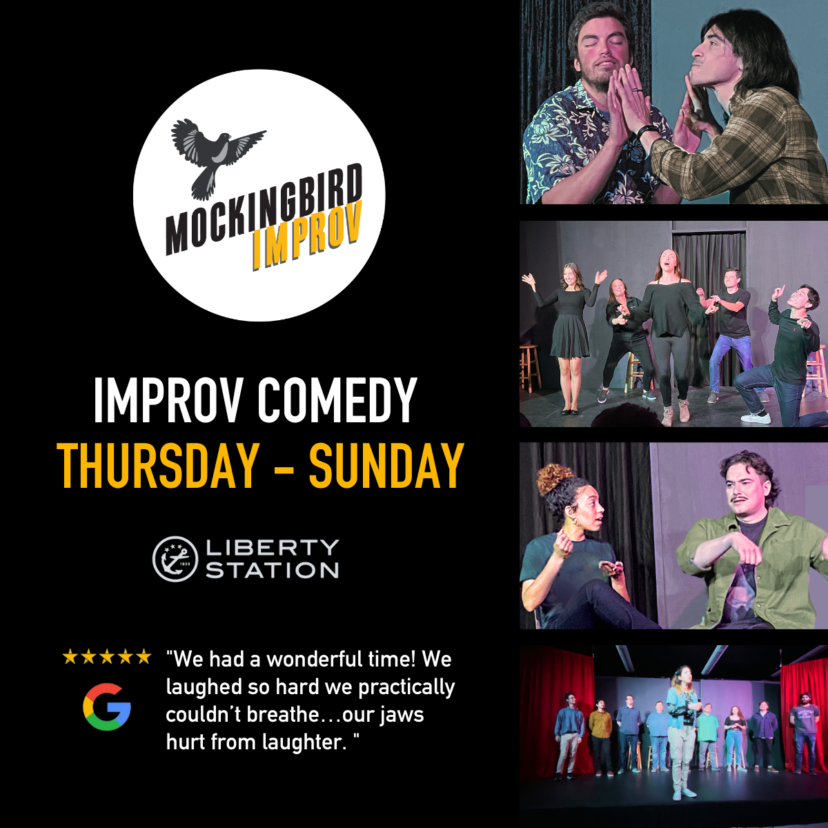 Social media advertisement for Mockingbird Improv weekend shows - 2022