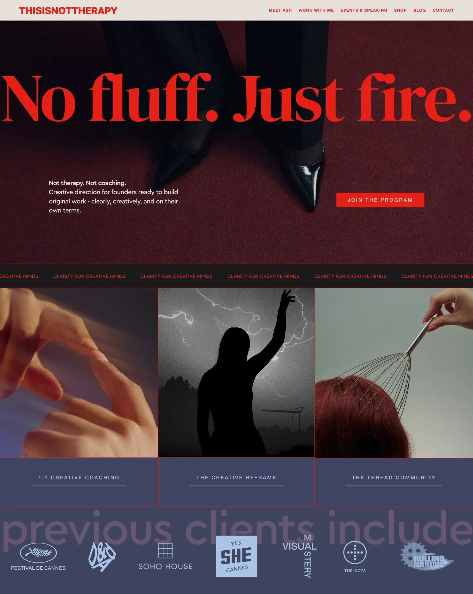 This Is Not Therapy, a creative coach Squarespace website created by Will Travel for Disco