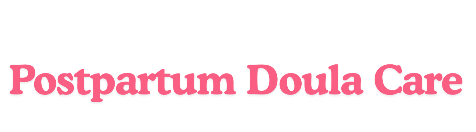 Postpartum Doula Care logo in pink text on a black background.