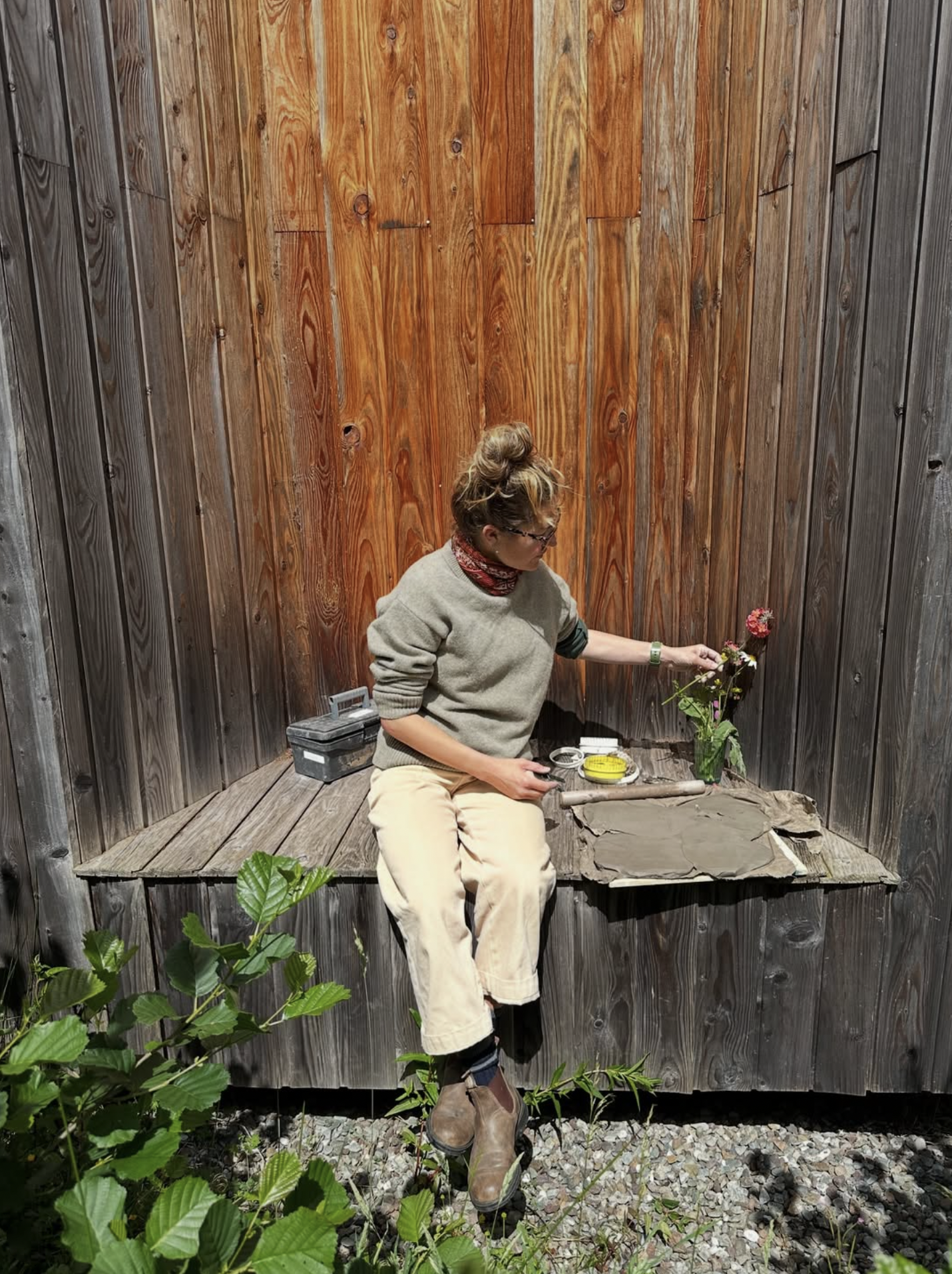 Katy Eccles of Imprint Casts creating casts of local flora and fauna as part of one of her collaborative Botanical Grand Tour exchanges