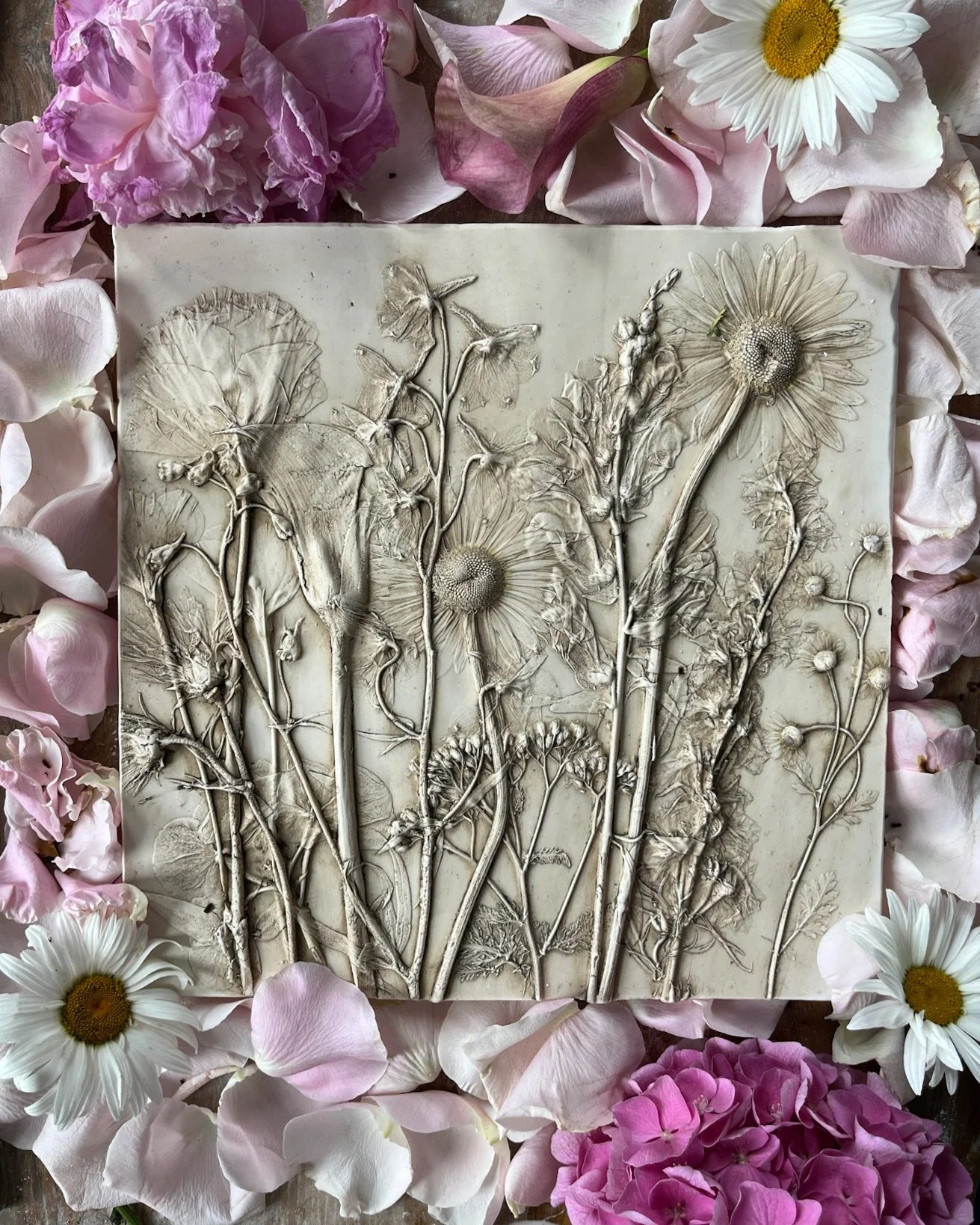 Wedding bouquet plaster cast panel by Imprint Casts