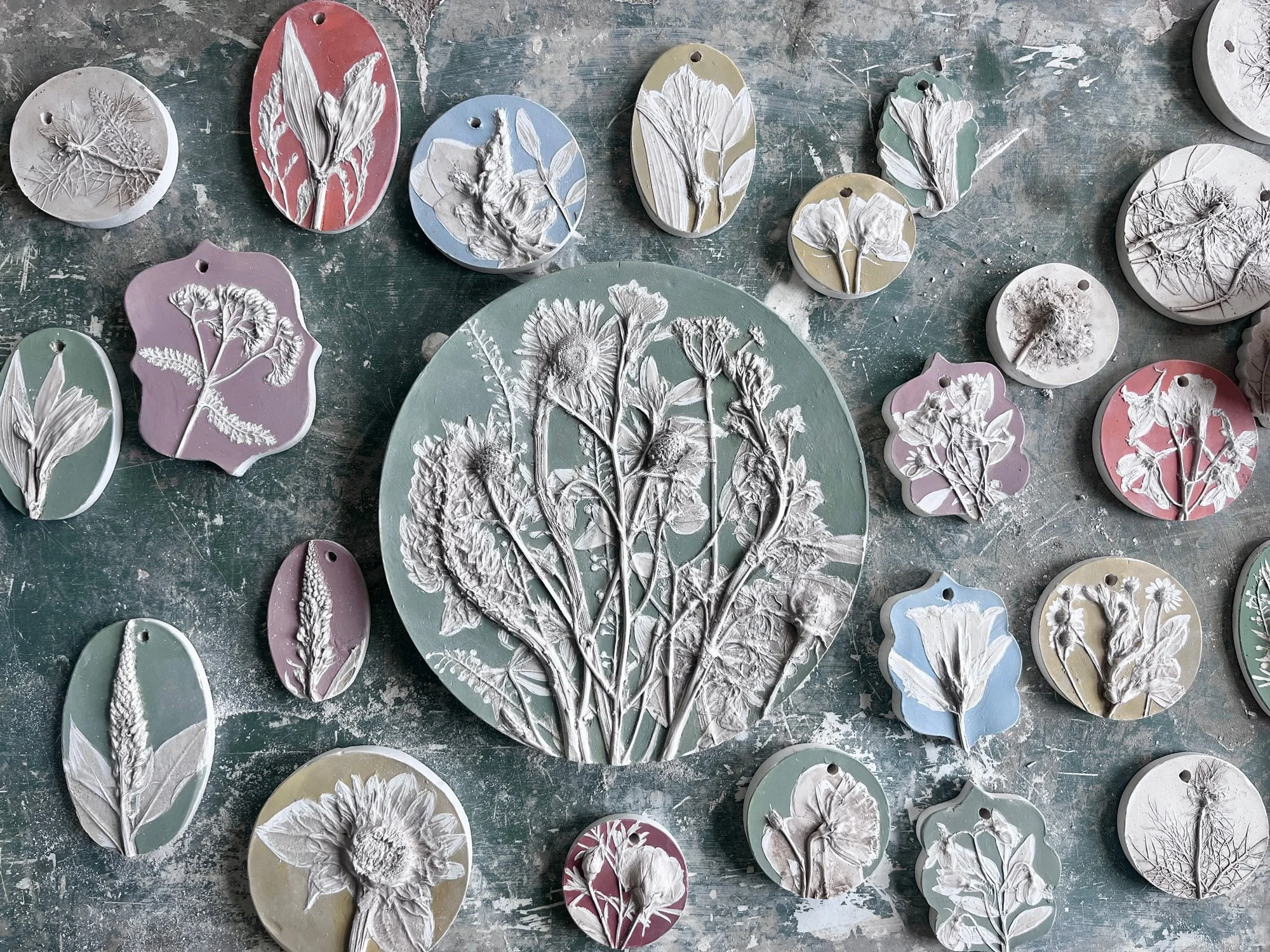 Painted plaster casts of bridal flowers as part of a bespoke wedding flower commission