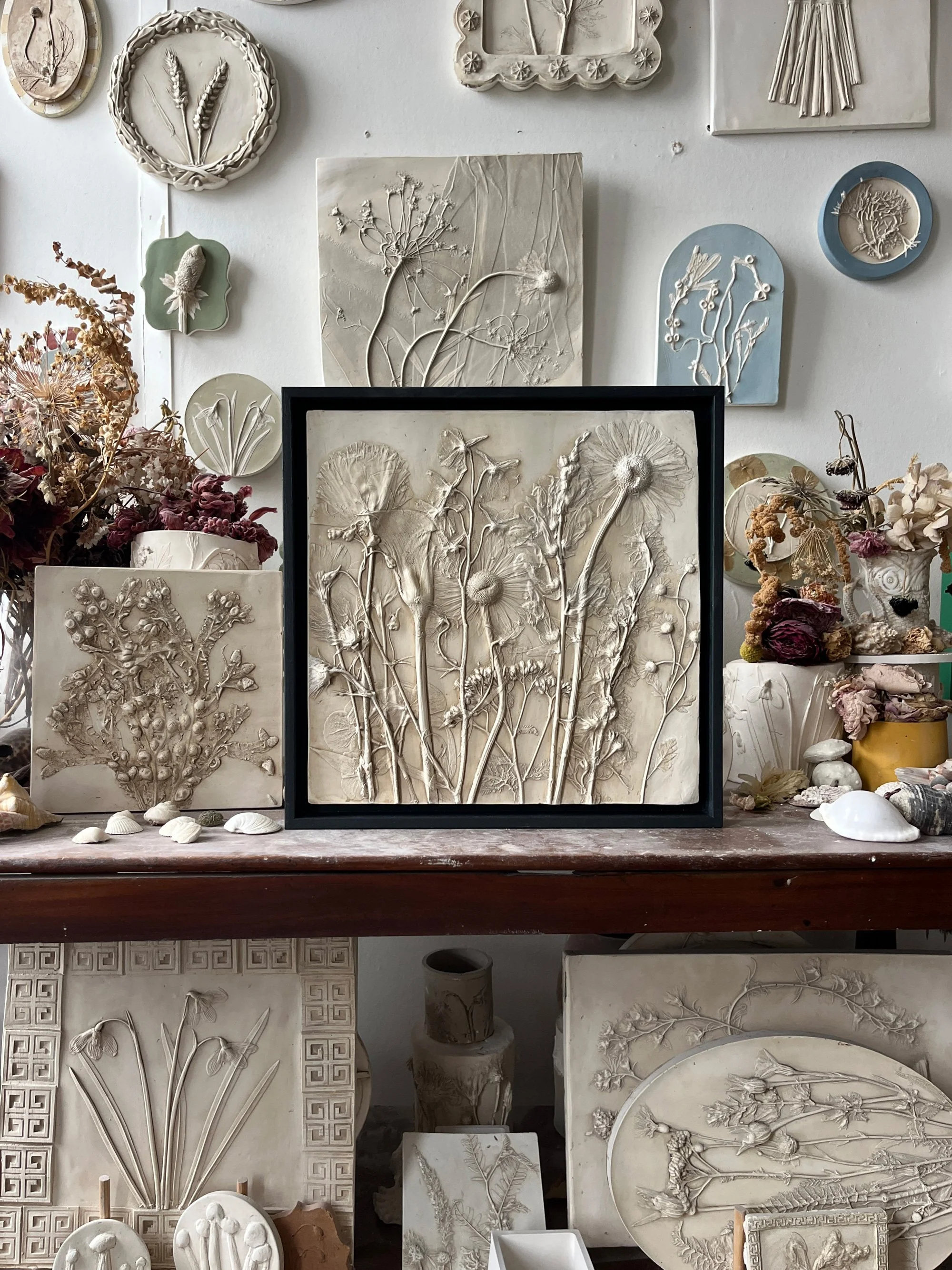 Framed plaster cast of a wedding bouquet by Imprint Casts