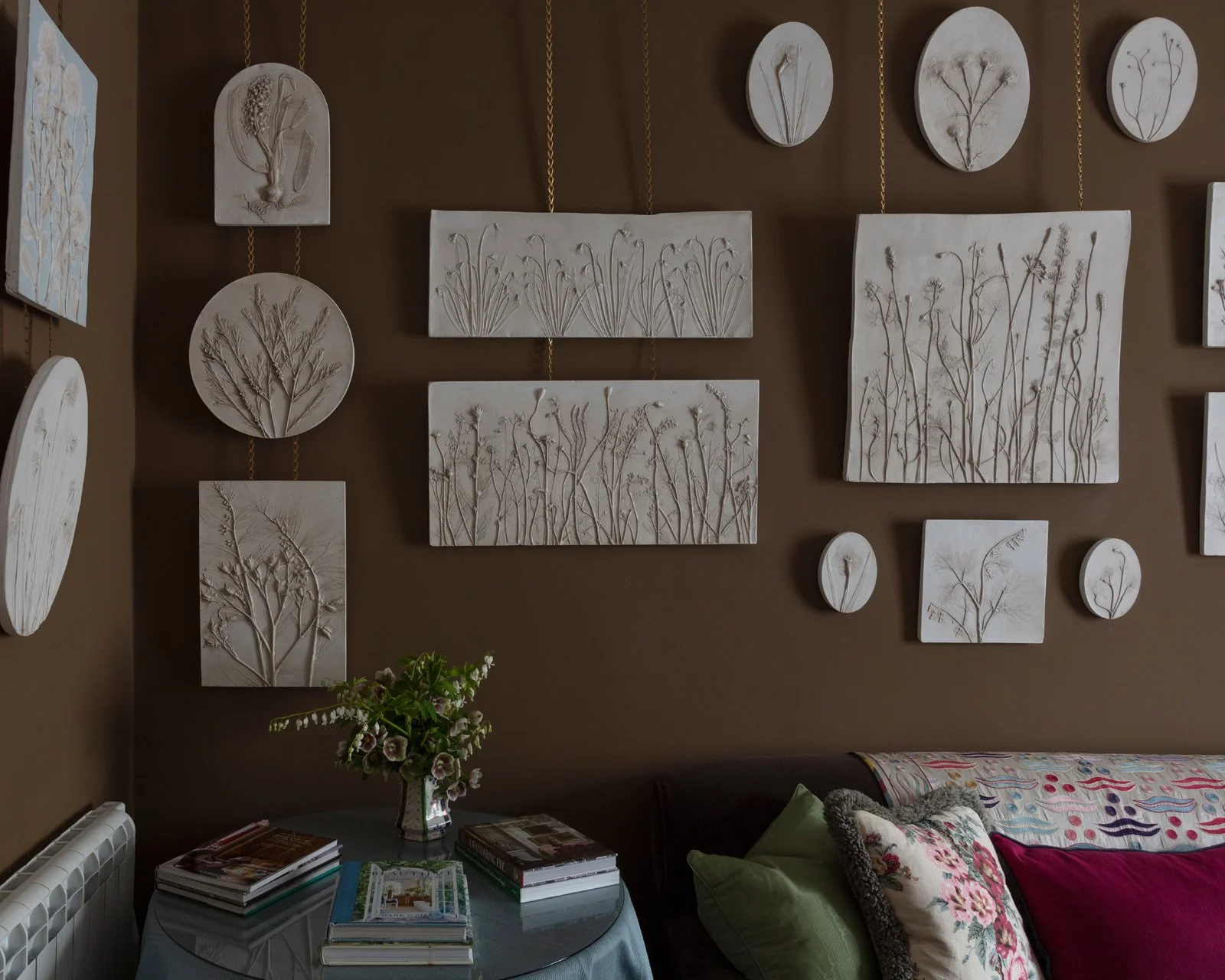 Botanical plaster casts by Imprint Casts hanging in an interior by Jessica Buckley