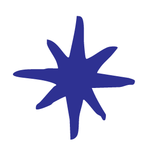 A blue, spiky, star-like shape on a white background.