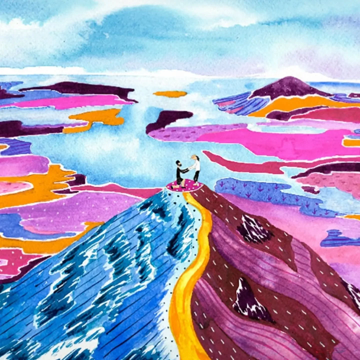 Love story time! He proposed at the top of Diamond hill in Ireland &amp; then he commissioned a painting of that moment to keep the memory alive 🥰 
This is one of my fave things about commissions: someone brings me a special moment, and I get to int