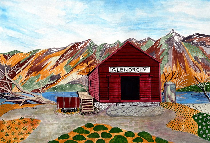 Red Barn - Glenorchy New Zealand - Watercolour artwork by Cris Pliego