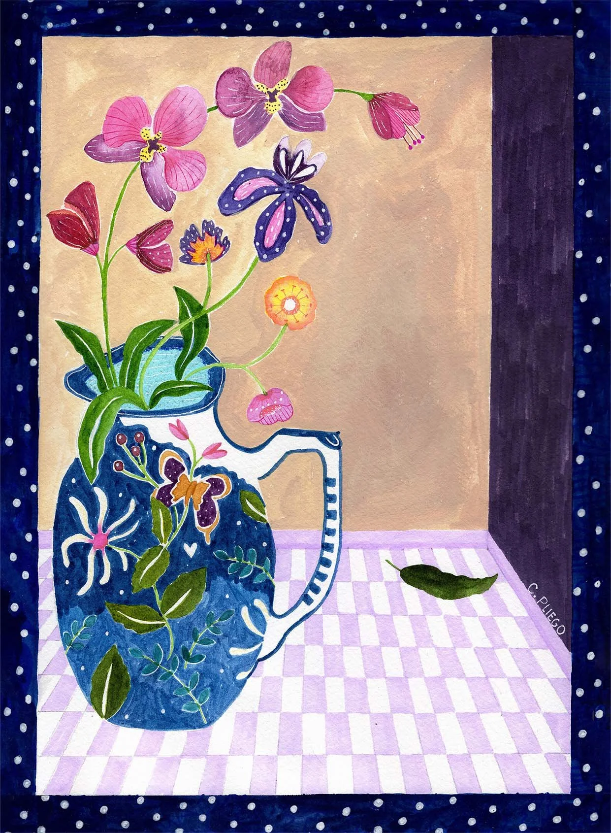 Orchids Still Life - Watercolour & gouache artwork by Cris Pliego