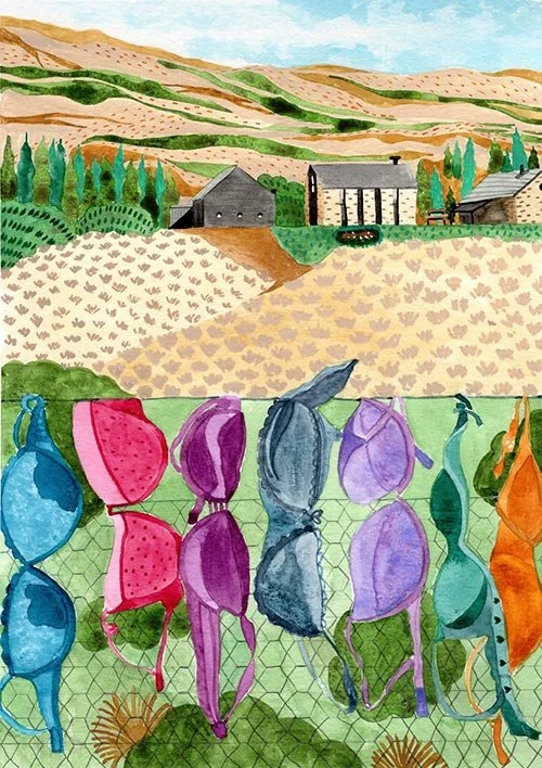 Bra Fence - Watercolour & gouache artwork by Cris Pliego