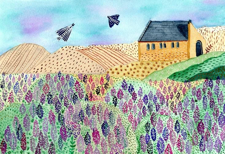 Tekapo church of the good sheperd- New Zealand - Watercolour & gouache artwork by Cris Pliego