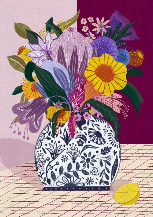 Protea Still Life - Watercolour & gouache artwork by Cris Pliego