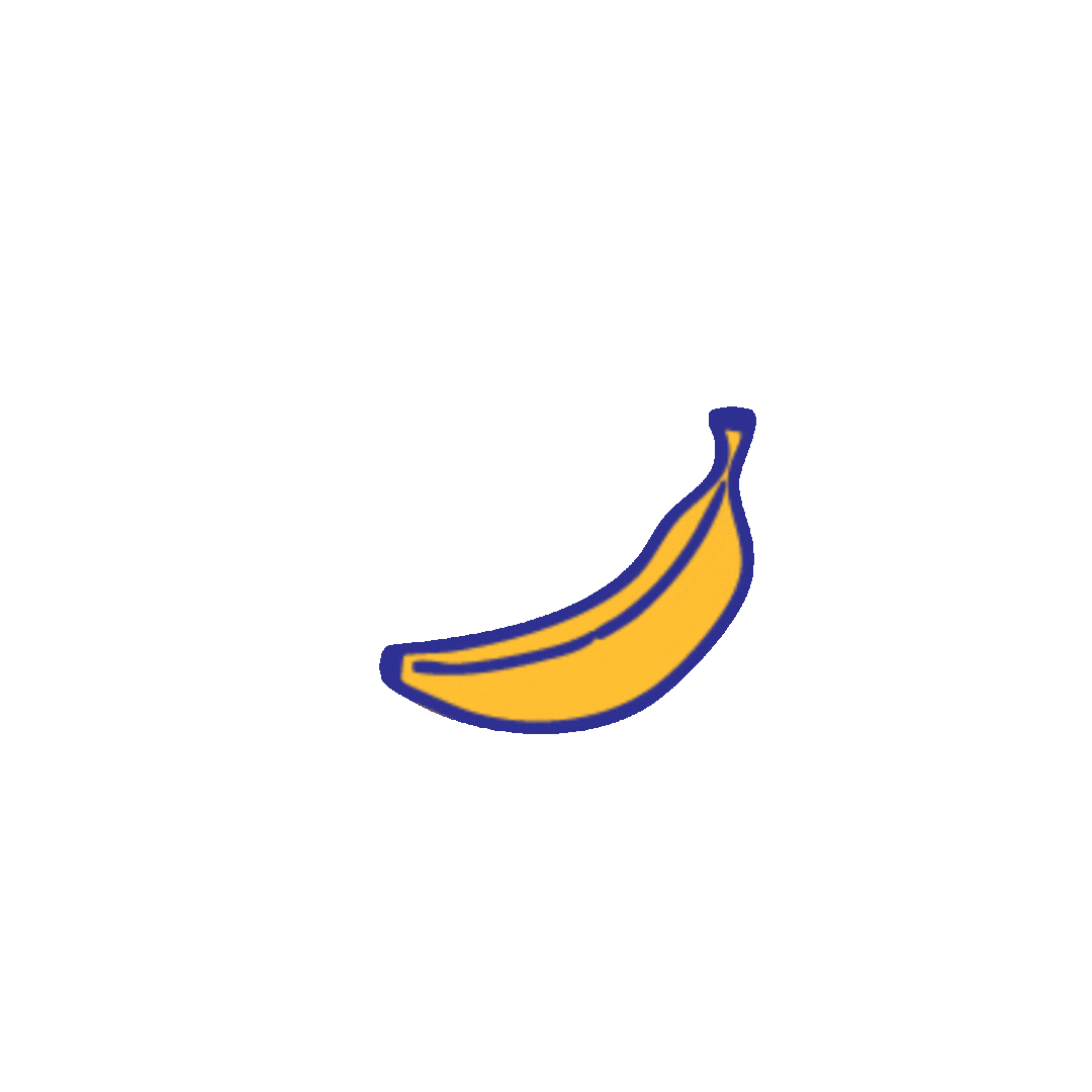Blue background with a yellow banana graphic in the center.