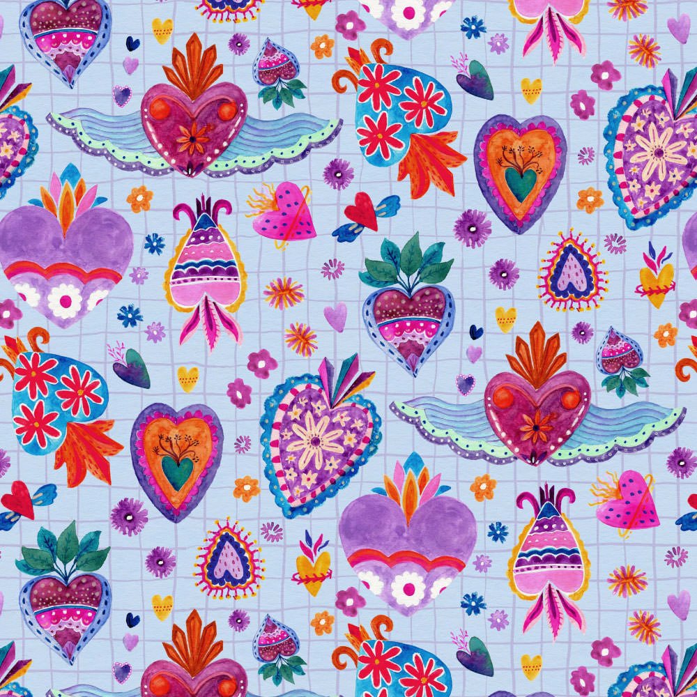 Surface Pattern Design - Mexican Folk Art Analogue Art Colourful by Cris Pliego