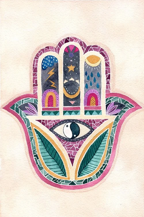 Hamsa Hand - Watercolour artwork by Cris Pliego