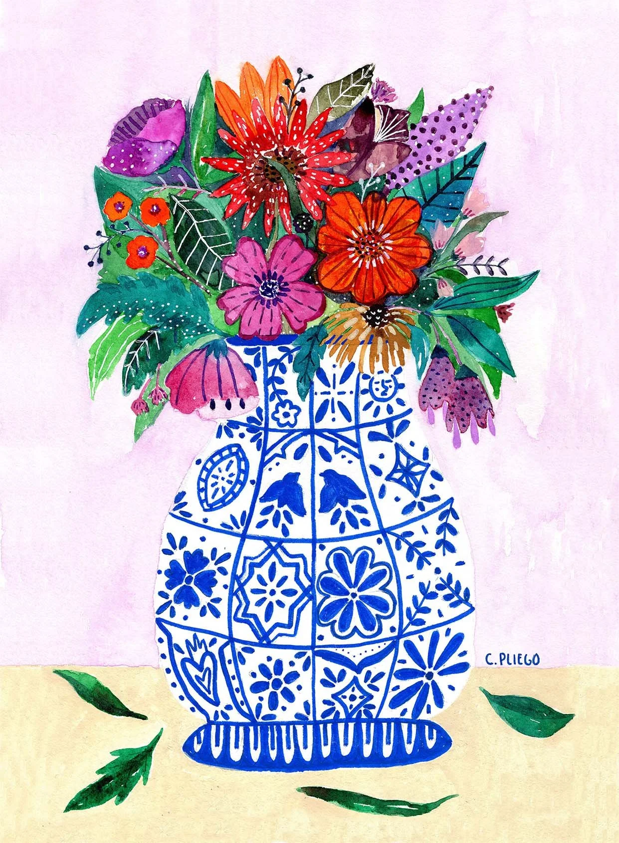 Mexican Floral - Watercolour artwork by Cris Pliego
