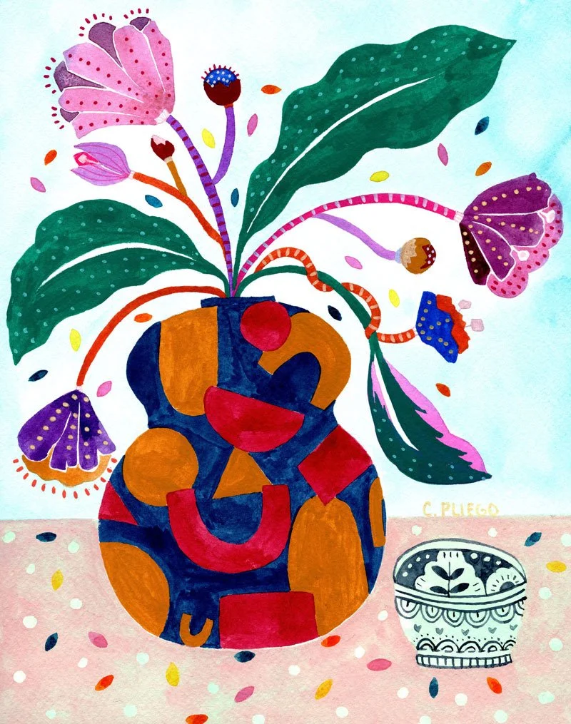 Fiesta- Watercolour & gouache artwork by Cris Pliego