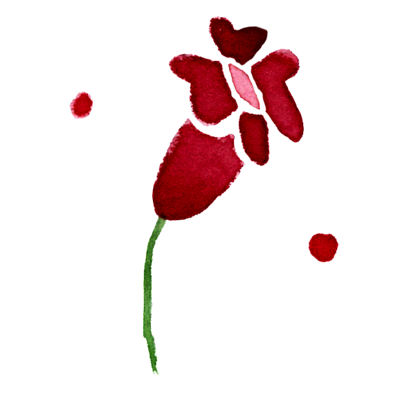 Red and pink abstract flower with a green stem on a pink background.
