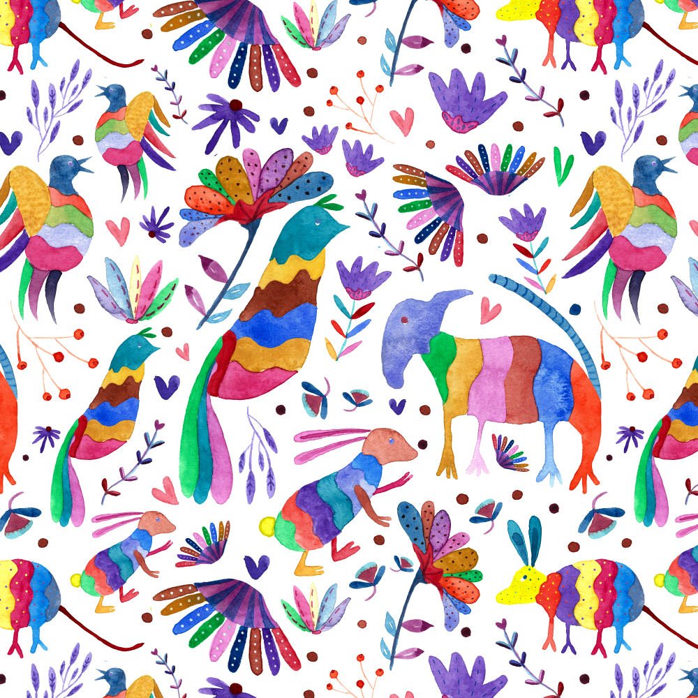 Available for Licensing - Surface Pattern Design - Mexican Folk Otomi Art Analogue Art Colourful by Cris Pliego